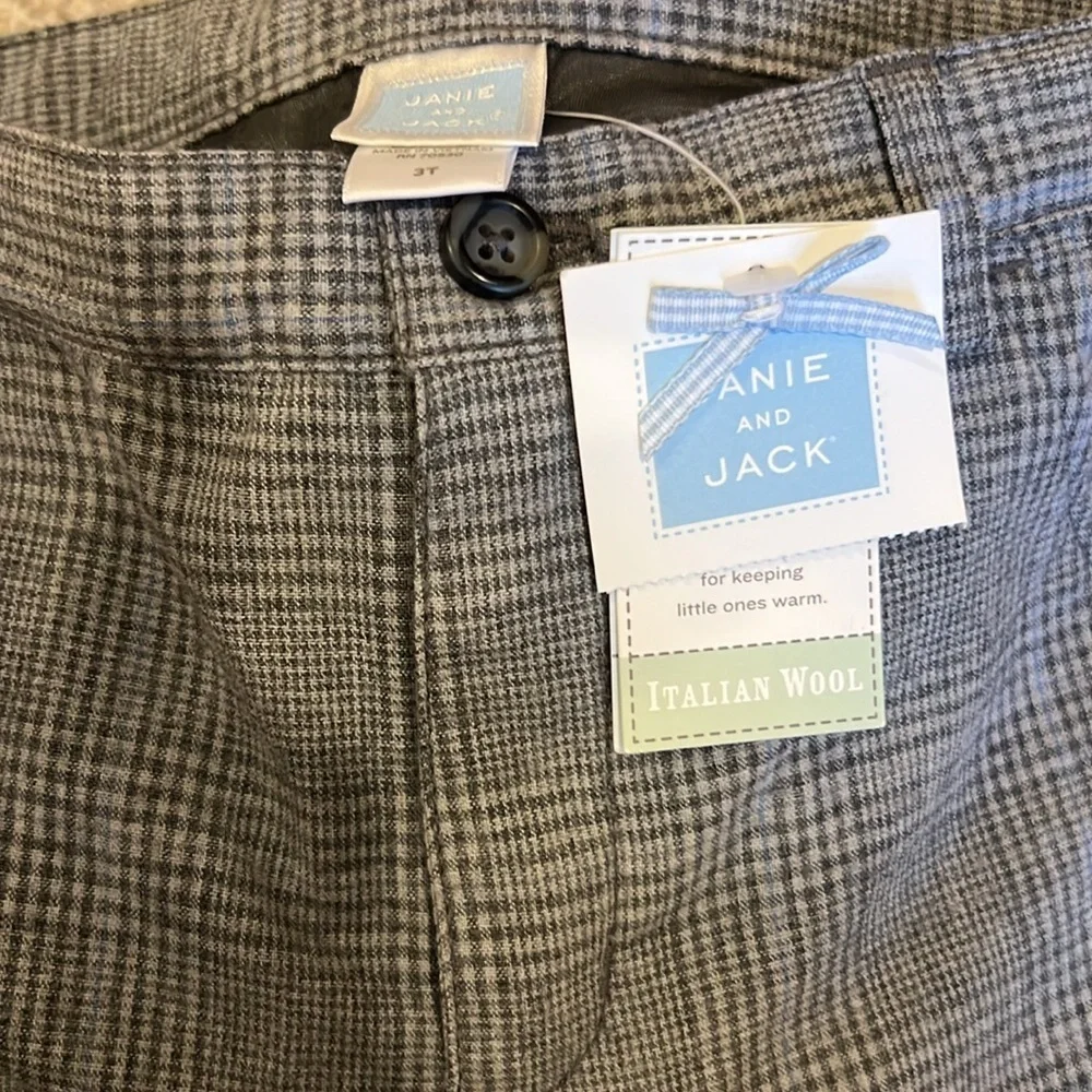 NWT Janie & Jack Gray Plaid Trousers Italian Wool